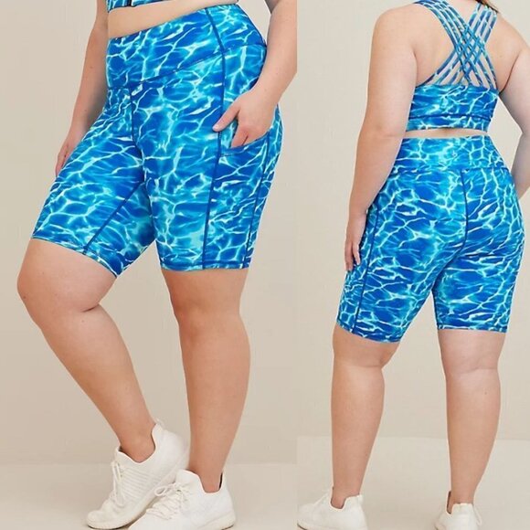 Torrid Womens NWT Blue Water Outline Performance Core 9 In Active Bike Short 1X - Picture 1 of 9